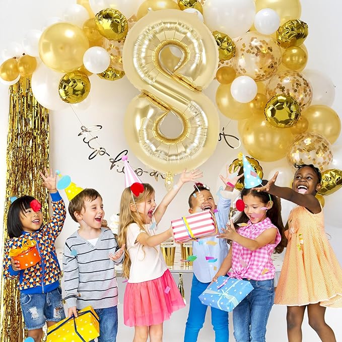 Champagne Gold Large Number 8 Balloon, 40 Inch Light Gold Foil Helium Number Balloons, Giant Mylar Number 8 Balloons for 8 Years Old Birthday Party Anniversary Decorations