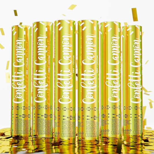 6 Pack Biodegradable Gold Confetti Cannon Poppers, Confetti Shooter, Party Popper for Celebration, Birthday, Graduation, New Year's Eve Party