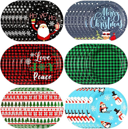 Gerrii 60 Pcs Christmas Party Plates 7 Inch Xmas Holiday Disposable Paper Plates Buffalo Plaid Decorative Dessert Dinner favor for Christmas Party Holiday Supplies