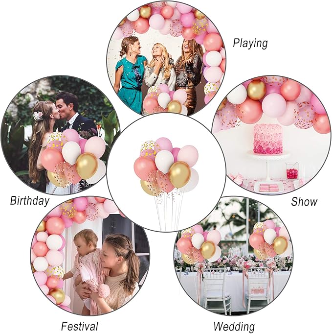 Amandir 164Pcs Rose Gold Pink Balloons Garland Arch Kit Light Pink Gold White Confetti Latex Metallic Balloons for Mothers Day Birthday Decorations Baby Shower Wedding Graduation Party Decorations