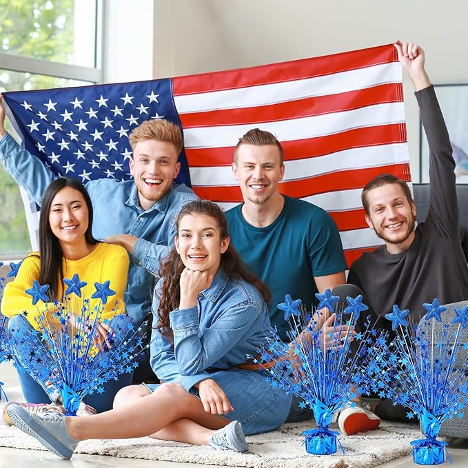 Wenqik 6 Pcs Graduation Table Centerpiece Party Decoration Spray Centerpiece Foil Star Centerpieces Table Decorations for Party Event Anniversary Memorial Dining Holiday Celebration(Blue)
