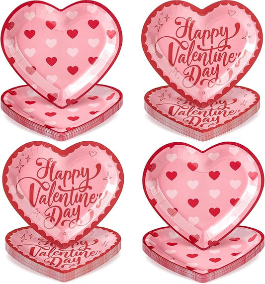 48PCS Love Party Plates,Big Heart Shaped Disposable Paper Plates,Heart Party Supplies for Bridal Wedding Engagement,Love Plates for Valentines Galentines Anniversary Birthday