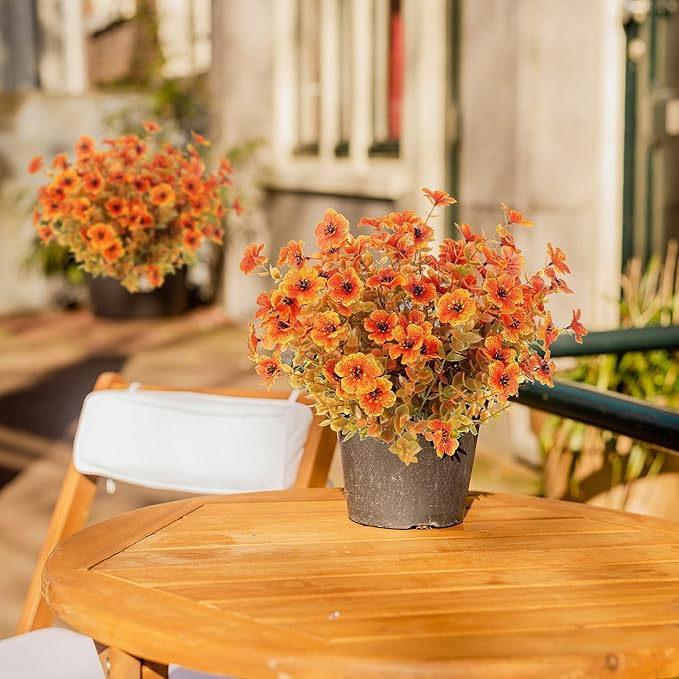 XEOLIAN 12 Bundles Artificial Fall Flowers Fake Plastic Plants Indoor Outside Hanging Planter No Fade Faux Autumn Plants Thanksgiving Home Garden Fireplace Décor (Fall with Flowers)