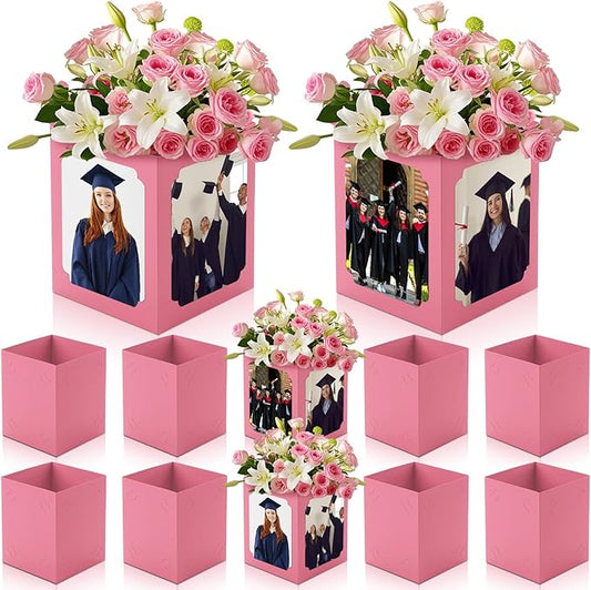 Spiareal 6 Pcs Graduation Box Centerpieces for Table 6/7 Inch Photo Frame Display Congrats Grad Party Favor Gift Picture Table Box Photo Props Frame for Graduation Decoration(Pink)