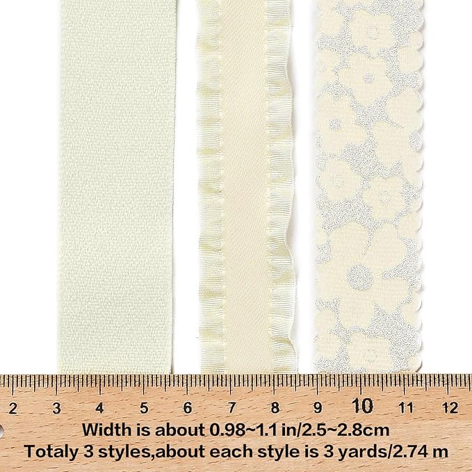 BEEFLYING 3 Styles Yellow Wire Edged Ribbons for Gift Wrapping, 25~28mm×2.7m Fabric Ribbons Strip Ribbons for Wedding Party Decoration Hair Bows Flower Bounquet Sewing and Craft
