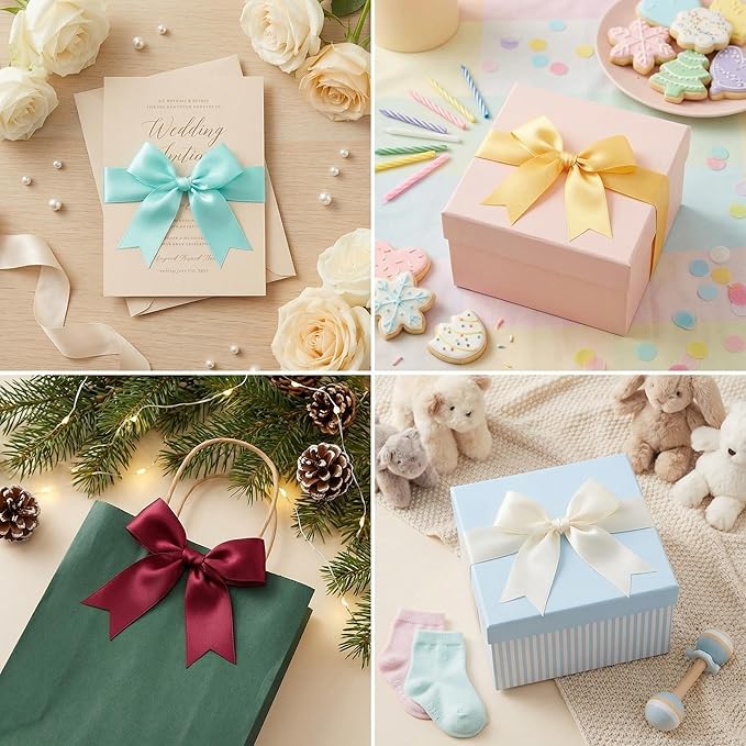 Green Gift Wrap Bows – 50pcs 3.3 Inch Elegant Satin Bows for Gift Wrapping, Wedding Decor, Baby Shower, Party Decorations, Birthday, Easter, Christmas, Anniversary, DIY Crafts, Gift Bags