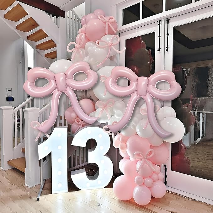 4 Pcs Light Pink Bow Balloons Bow Party Decorations for Girl Women Bow Birthday Decorations Giant Pastel Pink Bow Balloon for Graduation Baby Shower Bridal Wedding Decor Bachelorette Party Supplies