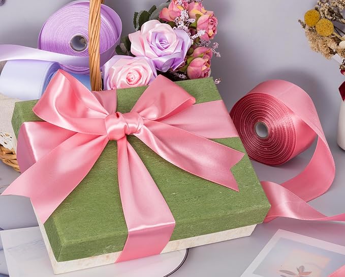YASEO 2 Inch Rose Gold Solid Satin Ribbon, 50 Yards Craft Fabric Ribbon for Gift Wrapping Floral Bouquets Wedding Party Decoration