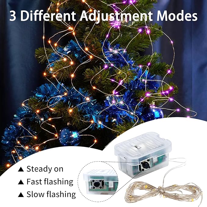 50 Pack Fairy Lights 7Ft 20 LED Twinkle String Lights Battery Operated Waterproof Firefly Starry for Mason Jar Party Wedding Christmas Valentines Day,Orange&Purple