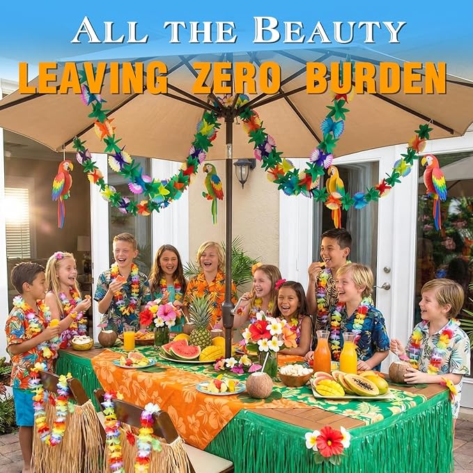 FUTUREPLUSX 2 Pack Tropical Garland Party Decorations, 20ft Multicolored Tissue Paper Hibiscus Flower Summer Banner for Beach Theme Luau Hawaiian Party Supplies Jungle Birthday Decor