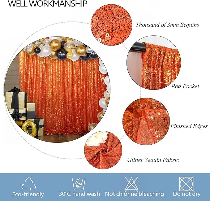 DUOBAO 4 Panels 2x8ft Orange & Burgundy Sequin Backdrop | Sparkle Photography Drape | Seamless Shiny Wall for Weddings, New Year and Events