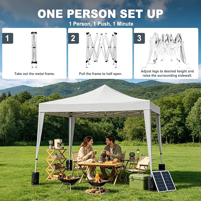 10x10 Pop Up Canopy Tents for Parties, Portable Outdoor Tent with Carry Bag & 4 Sandbags, for Wedding, Patio Events, Commercial, Birthday, Graduation (White, 10x10)