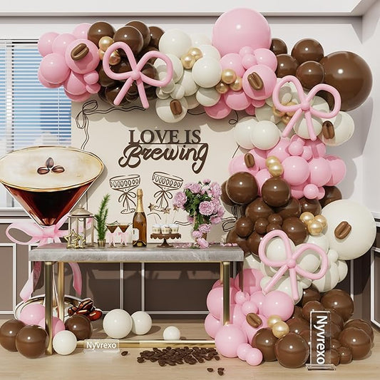 Espresso Martini Birthday Party Decorations, 145Pcs A Tini Bit Older Pink Brown Balloon Garland Arch Kit for Love Is Brewing Girls Women Trendy Martini Bar Bachelorette Bridal Shower