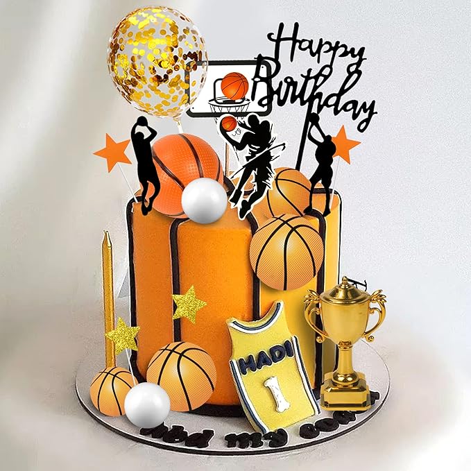 29 PCS Basketball Cake Toppers Basketball Cake Decorations with Star Golden Balls for Men Birthday
