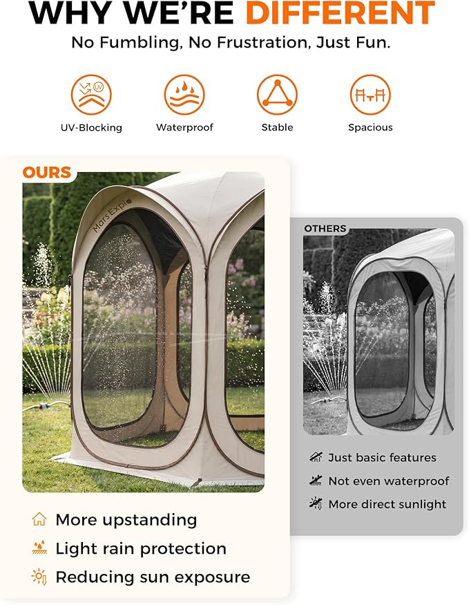 10X10FT Pop-Up Screen House Tent, Portable Instant Screen Room Canopy with Mesh Doors and Carry Bag for Patio Backyard Deck Camping Outdoor, Pop up Gazebo, Popup Canopy Tent, Beige