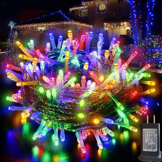 Pooqla Christmas Colorful String Lights, 200 LED Clear Wire Indoor and Outdoor Lights