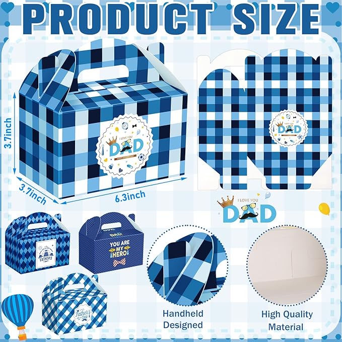 Dunzoom 100 Pcs Father's Day Gift Boxes Happy Father's Day Party Supplies Blue Goodie Candy Boxes Holiday Paper Gift Container for Dad's Birthday Decoration