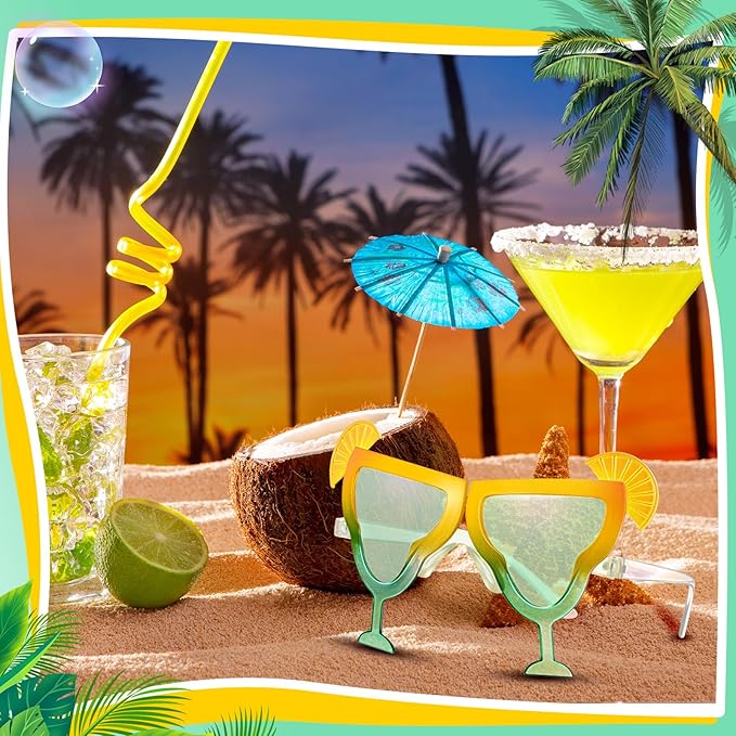 6 Pcs Margarita Funny Sunglasses Party Decor Eyeglasses Hawaiian Sunglasses for Summer Beach Luau Tropical Party(Green)