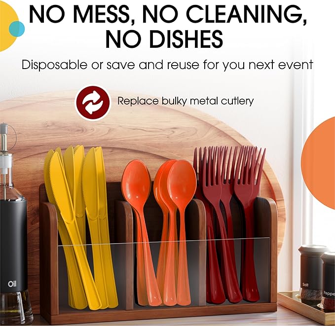 Party Solids Thanksgiving Plastic Cutlery Set - 150 Pieces
