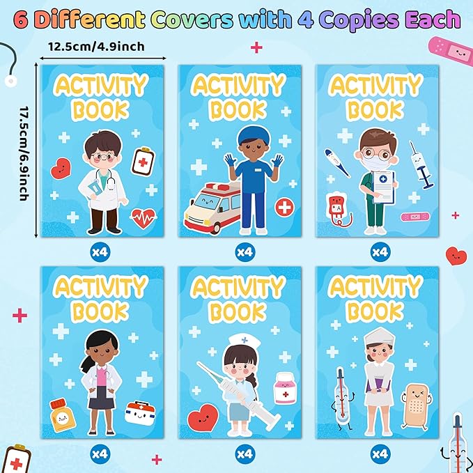 Bulk Medical Activity Books for Kids - 24Pcs Doctor Nurse Theme Mini Games Coloring Book Set Medical Coloring Booklet Include Mazes Word Search Word Scramble Games for Classroom DIY Art Party Favors