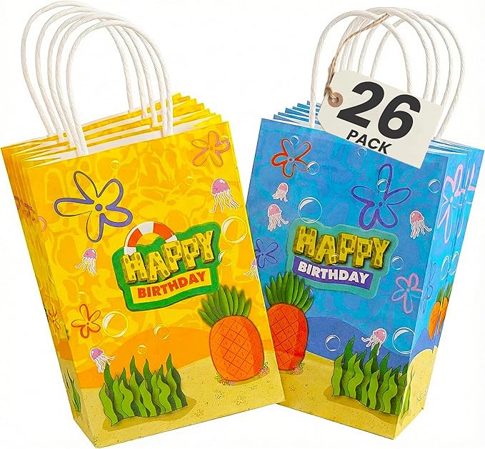Camtoms 26 pcs Party Favor Bags, Small Gift Bags with Handles, Bulk Goodie Bags, Paper Party Bags (13 blue / 13 yellow)