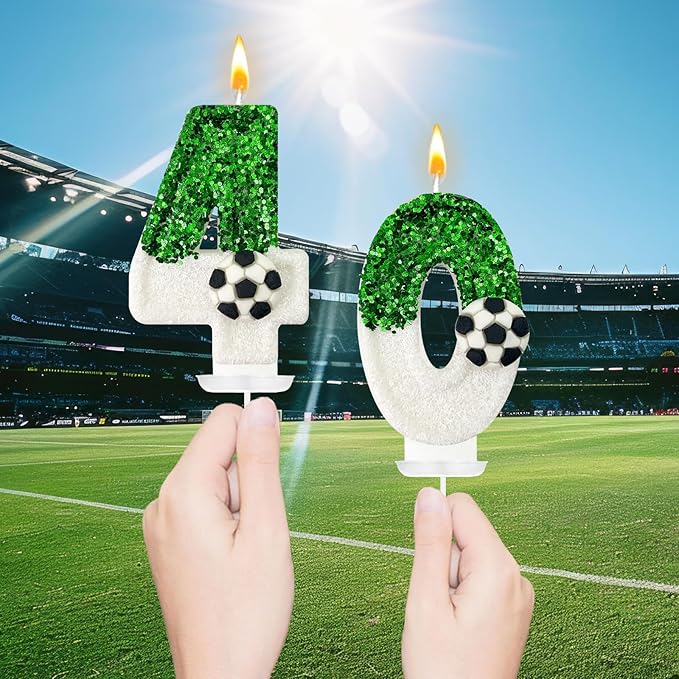 Birthday Candles，Soccer Birthday Decorations，Soccer Cake Topper,for Girl and boy Cake Toppers, Wedding Cakes, Anniversaries, Party Celebrations, Birthday Decorations (Green White, Number 4)
