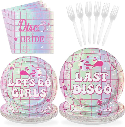 96Pcs Last Disco Bachelorette Party Decorations Pink & Silver Disco Cowgirl Plates and Napkins Let's Go Girls Party Decorations for Western Nashville Bridal Baby Shower Birthday Supplies Serves 24