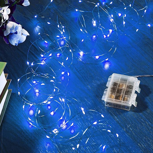 Ariceleo 1 Pack 16.4 Ft. Battery Operated Outdoor String Lights with Remote & Timer, LED Blue Fairy Lights, Waterproof Twinkle Lights for Bedroom, Dorm, Mason Jar, Wedding, Party, Christmas
