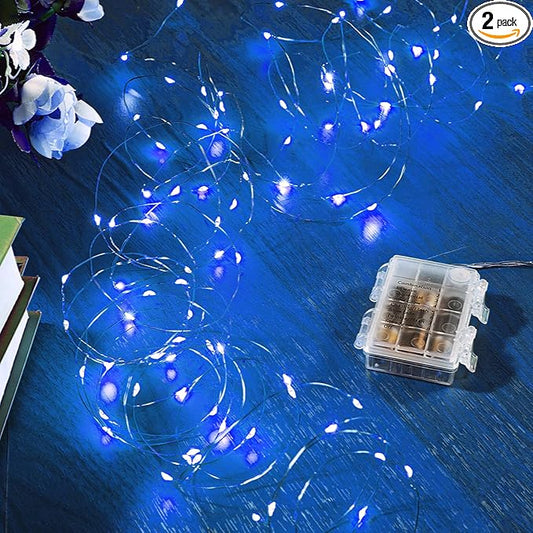 Ariceleo 2 Pack 16.4 Ft. Battery Operated Outdoor String Lights with Remote & Timer, LED Blue Fairy Lights, Waterproof Twinkle Lights for Bedroom, Dorm, Mason Jar, Wedding, Party, Christmas