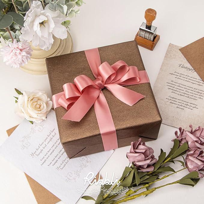 Ribbli Rose Gold Double Faced Satin Ribbon,1” x Continuous 25 Yards,Use for Craft Bows Bouquet, Gift Wrapping, Wedding Decoration, Floral Arrangement