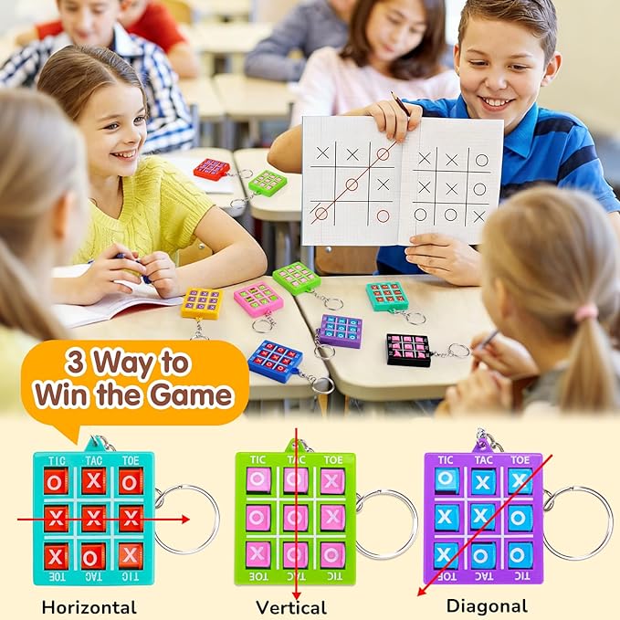 32PCS Tic Tac Toe Game Birthday Party Favors Goodie Bags Stuffers for Kids 3-5 4-8 8-12 Summer End of Year Student Gifts from Teacher Classroom Treasure Carnival Prize Box Return Gift Pinata Keychain