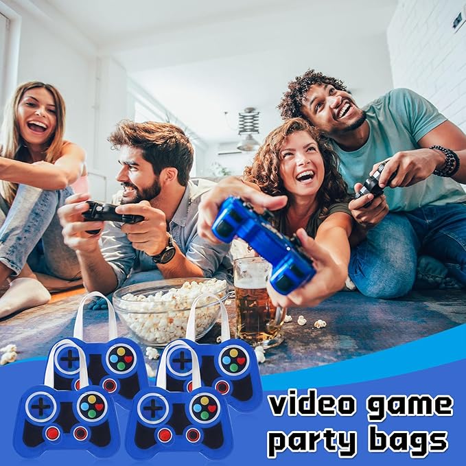 Silkfly 12 Pcs Video Game Party Favor Bags Non Woven Reusable Gaming Goodie Treat Gift Bags with Handles Gaming Party Supplies Class of 2026 Graduation Favors (Blue)