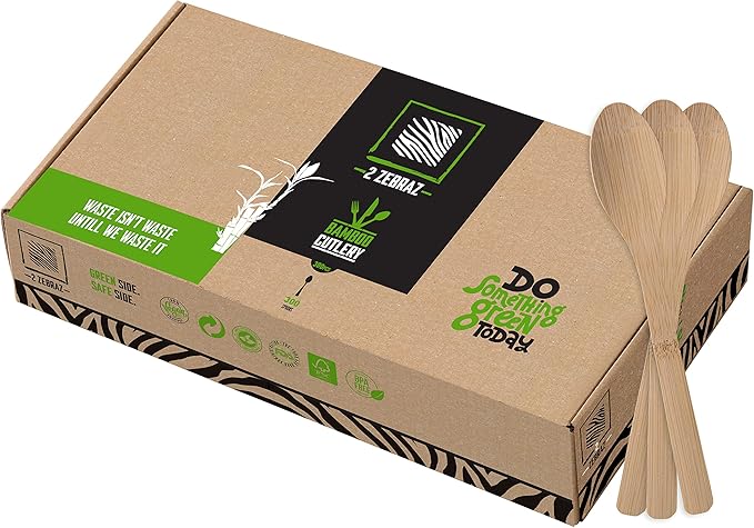 Bamboo Spoons 300 Count - Bulk Disposable Spoons Utensils for Catering Restaurants Large Events BBQ Camping - Natural Flatware - 2ZEBRAZ