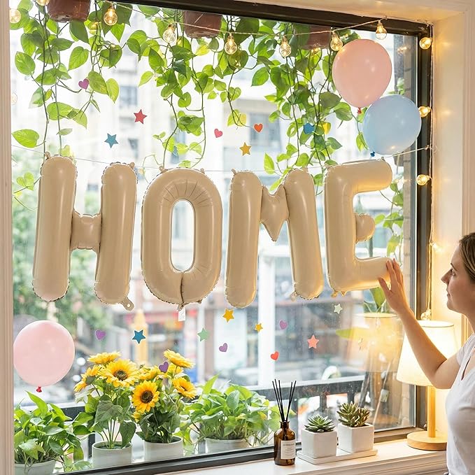 Beige HOME Balloons, 40 Inch Welcome HOME Cream White Letter Balloon for Housewarming Decoration, Large White Foil Letter Balloons Sign for Sweet Homecoming Party, Balloon Banner for Party Supplies