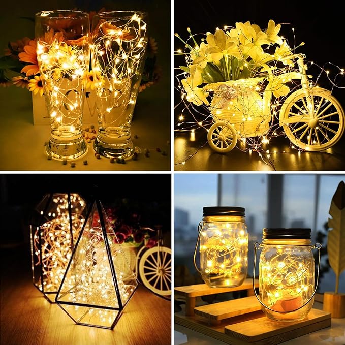 24 Pack Fairy Lights Battery Operated, 7FT 20 Mini LED Fairy Lights Silver Wire Twinkle Lights for DIY, Parties, Wedding, Bedroom, Christmas Decoration (Warm White)