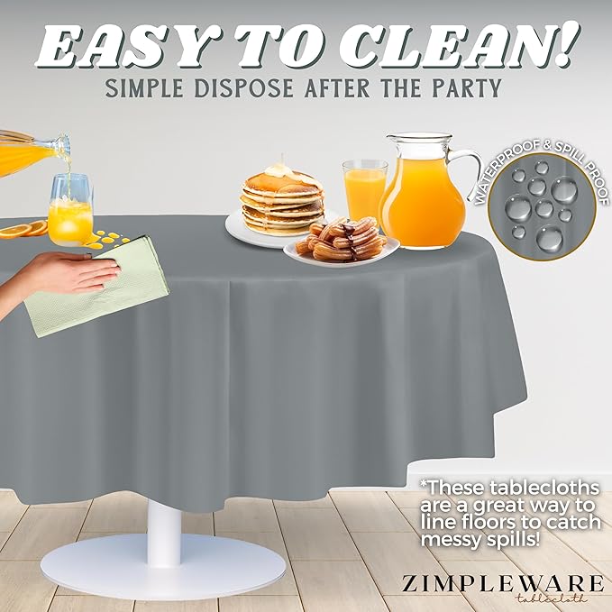 ZIMPLEWARE Premium Silver Plastic Table Cloth Disposable (12 Pack) Round Tablecloth (84in) Party Table Cloths Disposable, Perfect Table Cloth Round Cover for Any Table Up to 6 Feet