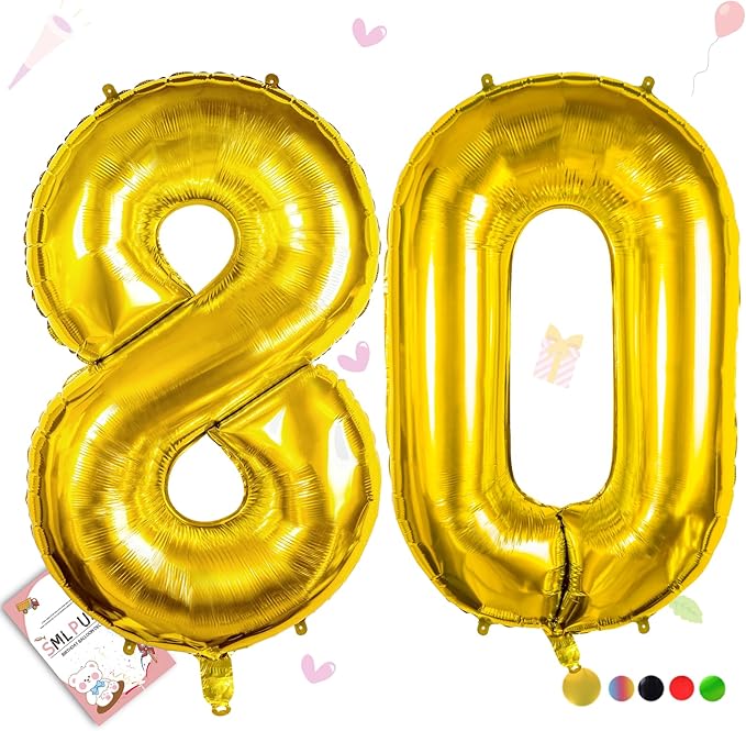40 inch Number Balloon 0-9 Gold Large Number 80 Balloons,Digital Balloons for Birthday Party Celebration Decorations Supplies, Helium Foil Number Balloons for Wedding Anniversary