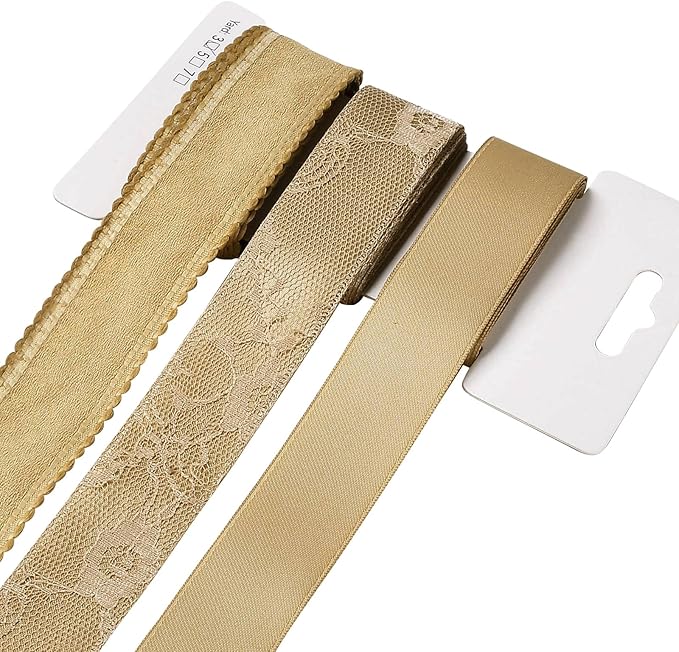 BEEFLYING 3 Styles Ginger Wire Edged Ribbons for Gift Wrapping, 25~28mm×2.7m Fabric Ribbons for Wedding Party Decoration Hair Bows Flower Designs Sewing and Craft, 9 Yards