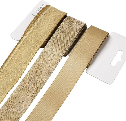 BEEFLYING 3 Styles Ginger Wire Edged Ribbons for Gift Wrapping, 25~28mm×2.7m Fabric Ribbons for Wedding Party Decoration Hair Bows Flower Designs Sewing and Craft, 9 Yards