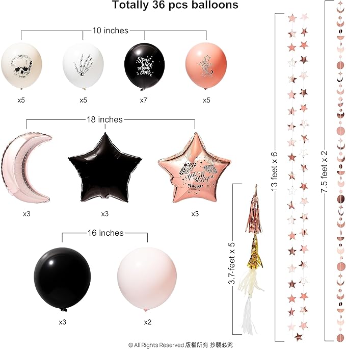 Cheerland Boho Party Decorations Rose Gold Black Balloon Kit Bohemian Birthday Decorations Cresent Moon Garlands Boho Theme Party Backdrop Halloween Party Decor