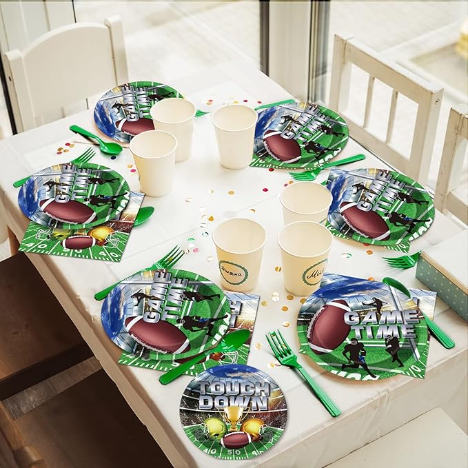 96 Pcs Football Party Paper Plate and Napkins Supplies Disposable Football Sports Party Birthday Decorations Favors for Party Favors 24 Guests
