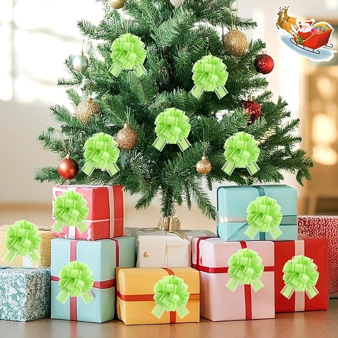 12 pcs Green Gift Bow Pull Bows for Gift Warpping Christmas Warp Ribbon Bow Party Birthday Wedding Solid Bows for Bikes Anniversary Boxes Flower Decorations Valentine's Day (Light Green-E)