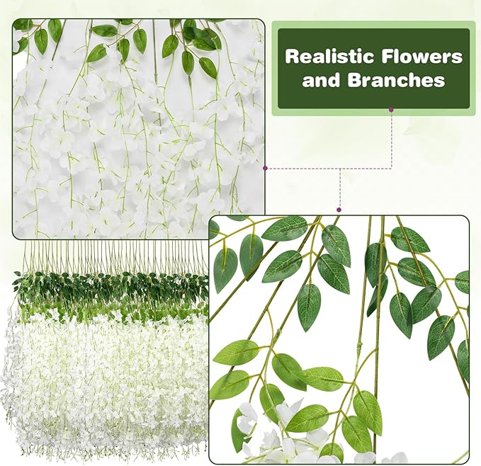 Alotiki Wisteria Hanging Flowers,Fake Hanging Flowers, Wisteria artificiales Garland for Home Wedding Arch Floral Party Garden Ceremony Outdoor Decor,3.6 feet Long(50,White)