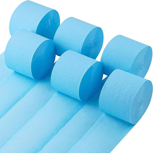Oun Nana Blue Streamers Crepe Paper 6 Rolls, 2.2" x 123 Ft, Birthday Party Streamers Decorations for Gender Reveal Baby Shower Bachelorette Party Bridal Shower Graduation Wedding Anniversary