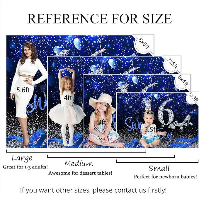 Mocsicka Blue and Silver 16th Birthday Backdrop Early 2000s Blue Heart Glitter Diamonds Background Girls Sweet Sixteen Birthday Party Supplies (10x8ft(120x96 inch))