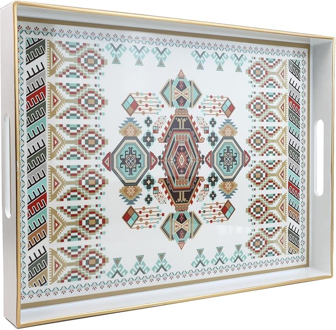 Rectangle Plastic Serving Tray with Handles, Elegant Decorative Tray for Coffee Table, Ottoman, Living Room, Kitchen, and Outdoor Use. 12"*16"*1.6" D