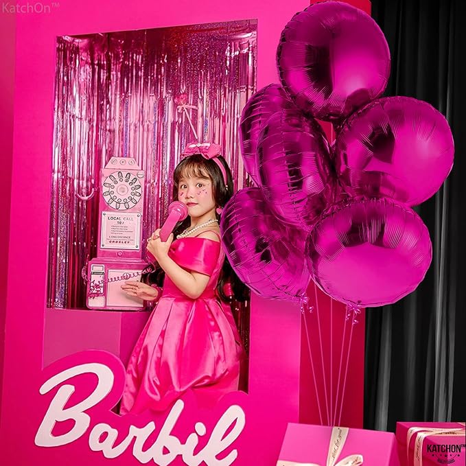 KatchOn, Big Hot Pink Round Balloon - 18 Inch Pack of 6 | Mylar 4D Balloons For Valentines Day Decorations | Pink Party Decoration | Metallic Balloons For Valentines Decor, Happy Birthday Decorations