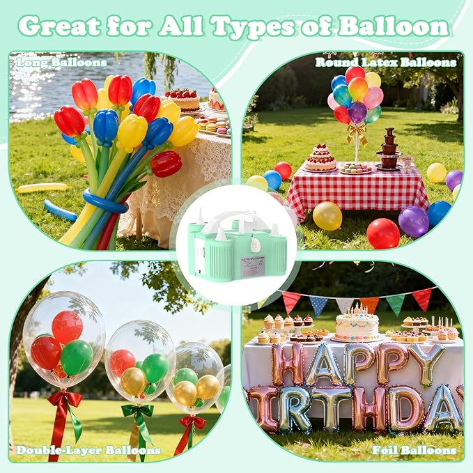 AXHJ Electric Balloon Pump, Portable Electric Air Balloon Pump Dual Nozzle Air Blower Pump, Balloon Inflator for Party Decorations