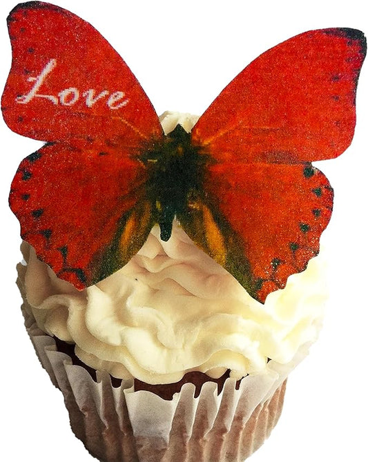Sugar Robot Inc. Edible Butterflies Large Size Premium Crafted Made in the USA Cake and Cupcake Toppers, Decoration (Love)