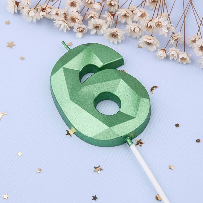 PHD CAKE 2.76 Inch Crystal Green 6 Number Cake Candle, Numeral Birthday Candles, Green Number Candles, Party Celebration